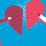 Ilustração de casal segurando metades de um coração partido, representando os impactos da perda de desejo sexual nos relacionamentos.