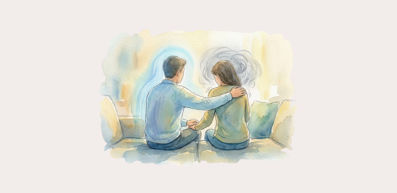 Apoio emocional direto que exemplifica como ajudar uma pessoa com crise de ansiedade