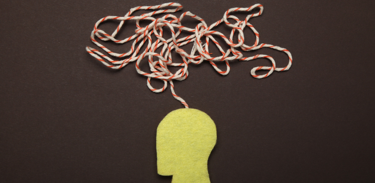 Ilustração que representa confusão mental durante uma crise, explicando como ajudar uma pessoa com crise de ansiedade